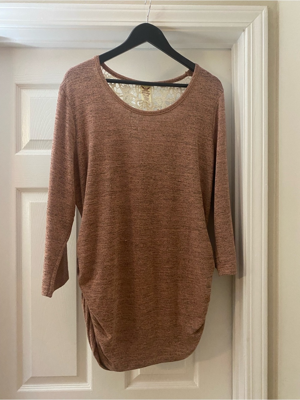 Faded Glory.Women's Rust Knit Scoop Neck Top.Lace Back Detail. Ruched Sleeve.XXL